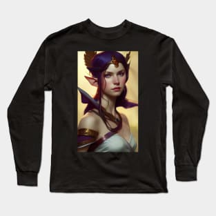 Pretty Fantasy Elf Purple Hair Artwork Long Sleeve T-Shirt